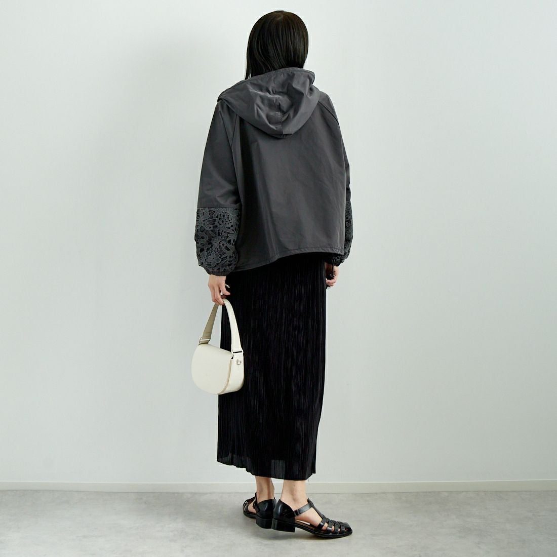 Jeans Factory Clothes [ジーンズファクトリークローズ] レースコンビパーカー [151201] 08 ﾁｬｺｰﾙ &&モデル身長：167cm 着用サイズ：F&&