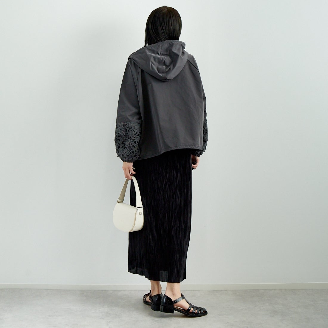 Jeans Factory Clothes [ジーンズファクトリークローズ] レースコンビパーカー [151201] 08 ﾁｬｺｰﾙ &&モデル身長：167cm 着用サイズ：F&&