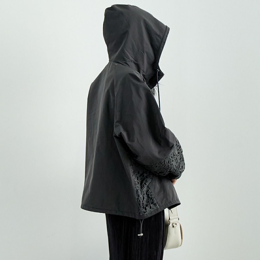 Jeans Factory Clothes [ジーンズファクトリークローズ] レースコンビパーカー [151201] 08 ﾁｬｺｰﾙ &&モデル身長：167cm 着用サイズ：F&&