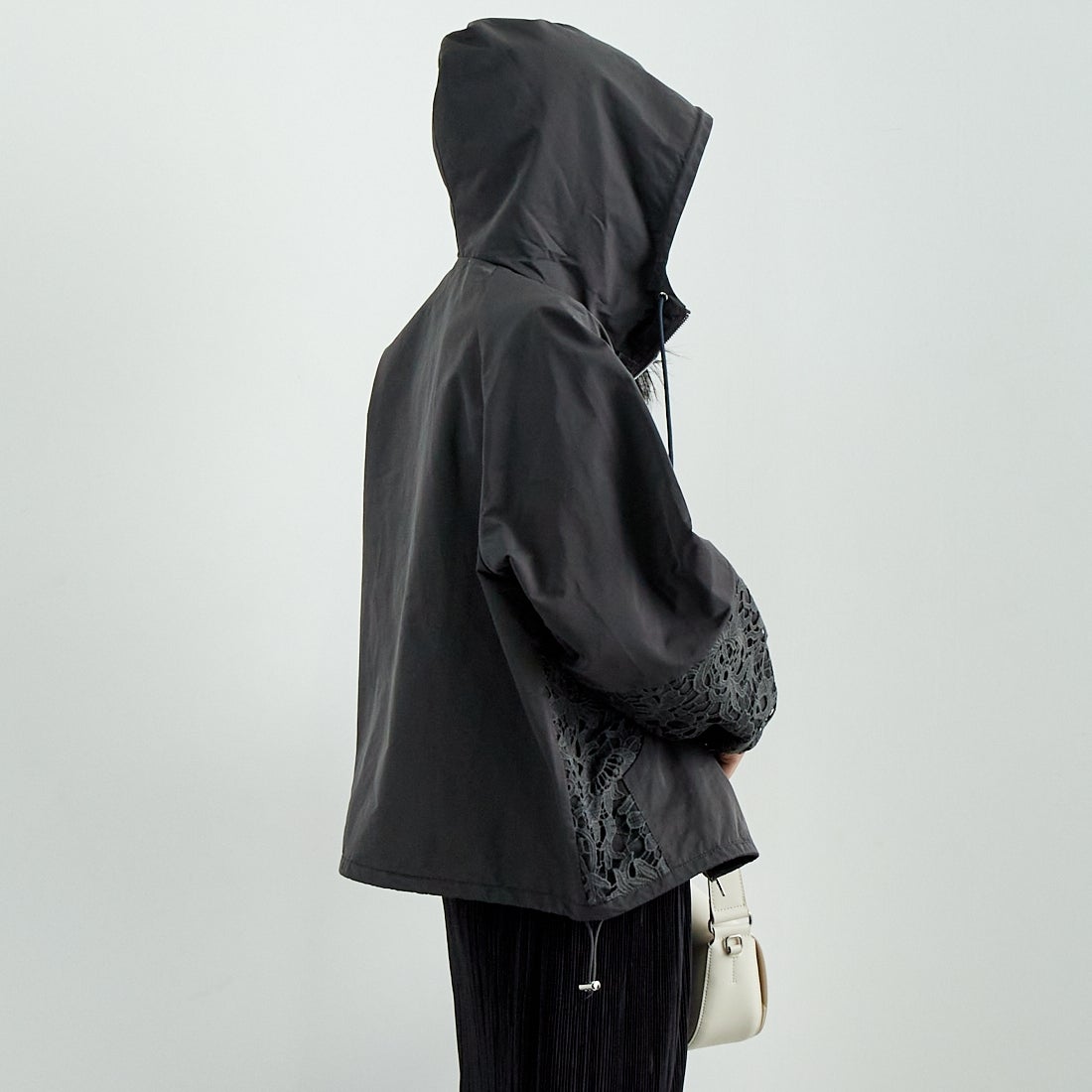 Jeans Factory Clothes [ジーンズファクトリークローズ] レースコンビパーカー [151201] 08 ﾁｬｺｰﾙ &&モデル身長：167cm 着用サイズ：F&&