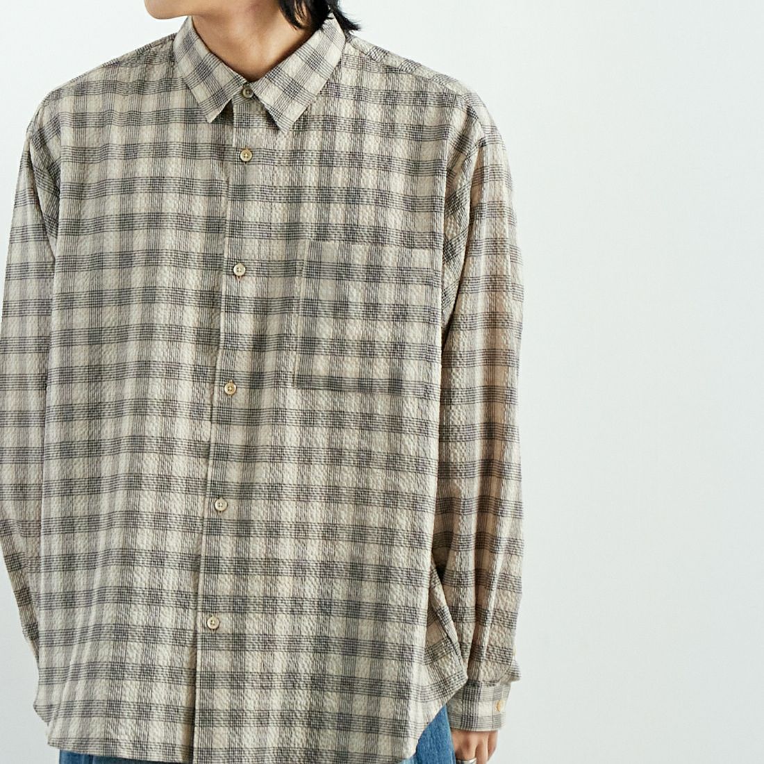 Noir Fabrik [ヌワールファブリック] エアコットンサッカーレギュラーカラーシャツ [JFCM-PS52-02] BEG CHECK