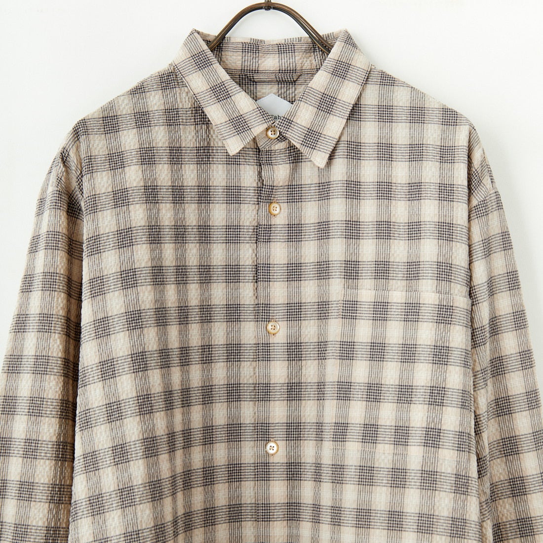 Noir Fabrik [ヌワールファブリック] エアコットンサッカーレギュラーカラーシャツ [JFCM-PS52-02] BEG CHECK