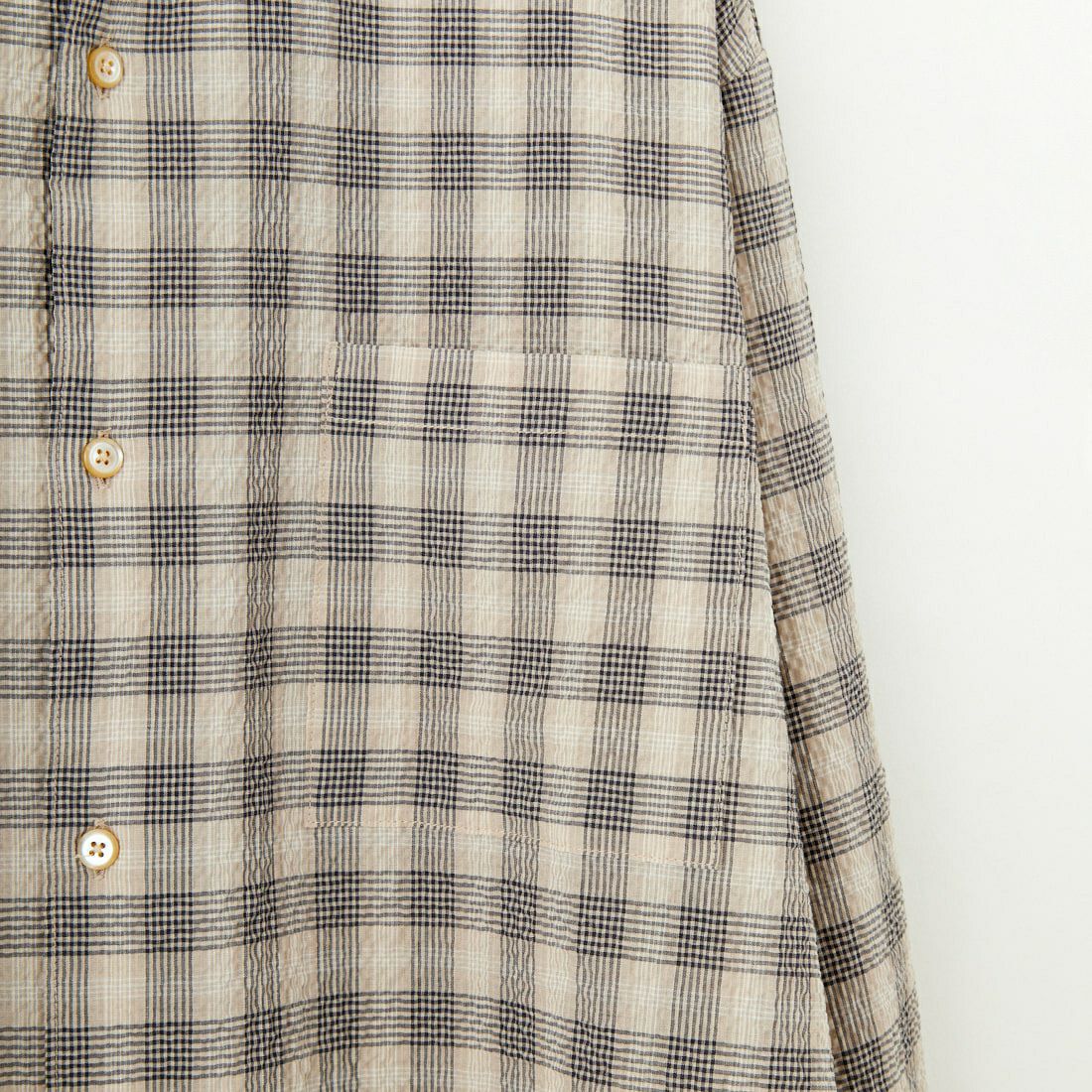 Noir Fabrik [ヌワールファブリック] エアコットンサッカーレギュラーカラーシャツ [JFCM-PS52-02] BEG CHECK