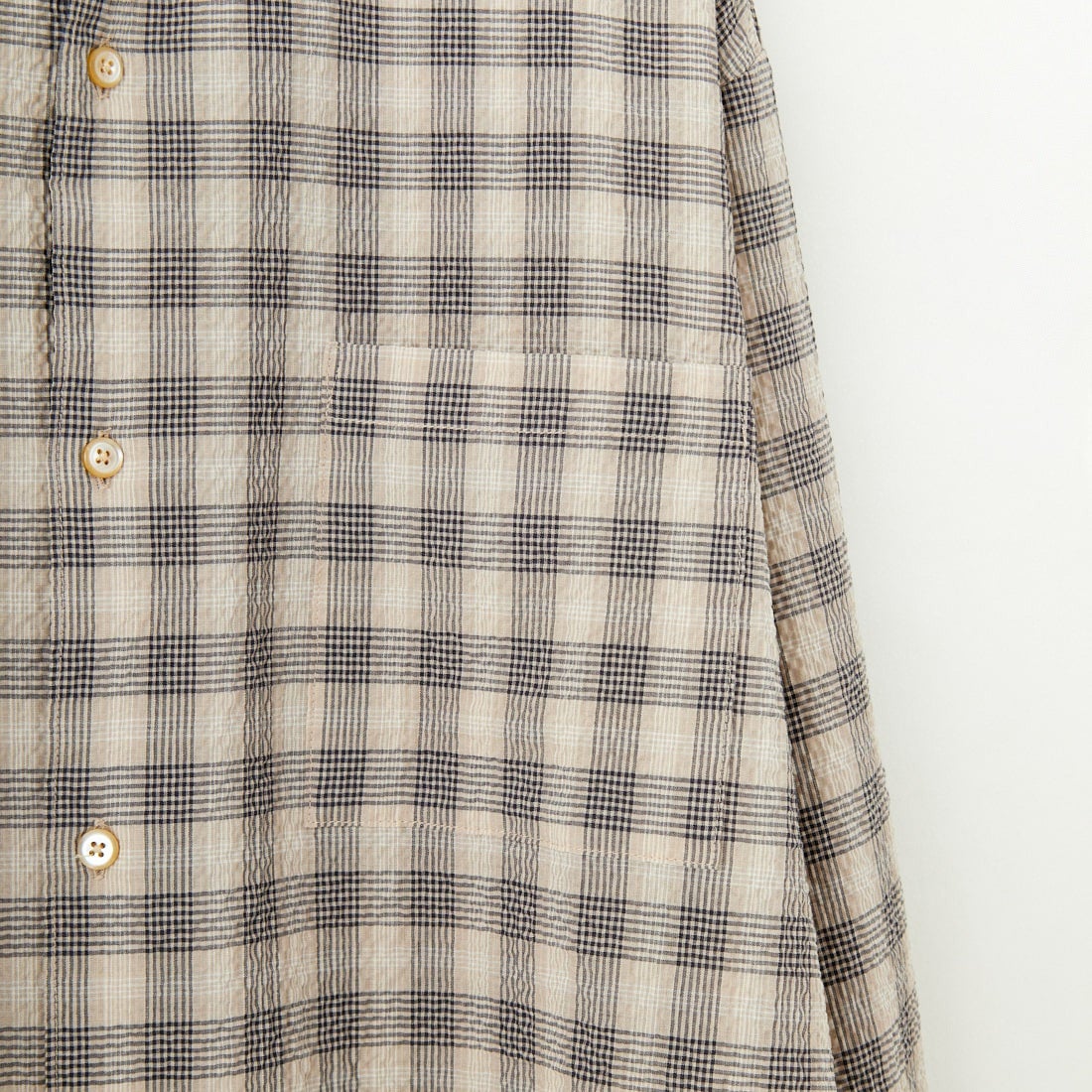 Noir Fabrik [ヌワールファブリック] エアコットンサッカーレギュラーカラーシャツ [JFCM-PS52-02] BEG CHECK