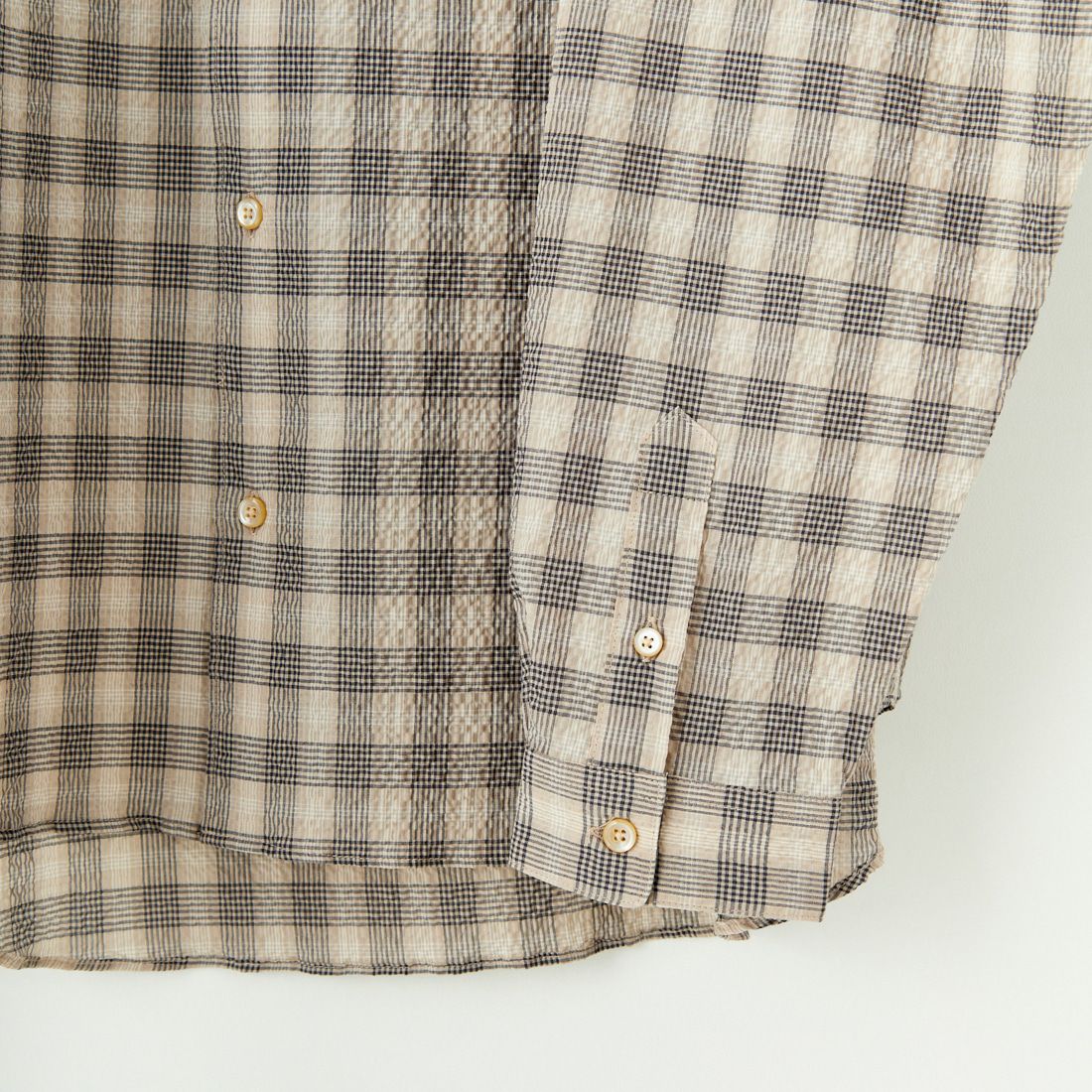 Noir Fabrik [ヌワールファブリック] エアコットンサッカーレギュラーカラーシャツ [JFCM-PS52-02] BEG CHECK