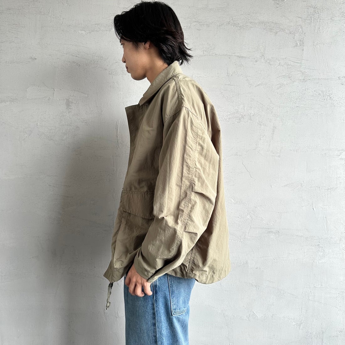 Jeans Factory Clothes [ジーンズファクトリークローズ] ウォッシャブルナイロンショートM-51ジャケット [JFC-251-013] OLIVE &&モデル身長：179cm 着用サイズ：L&&