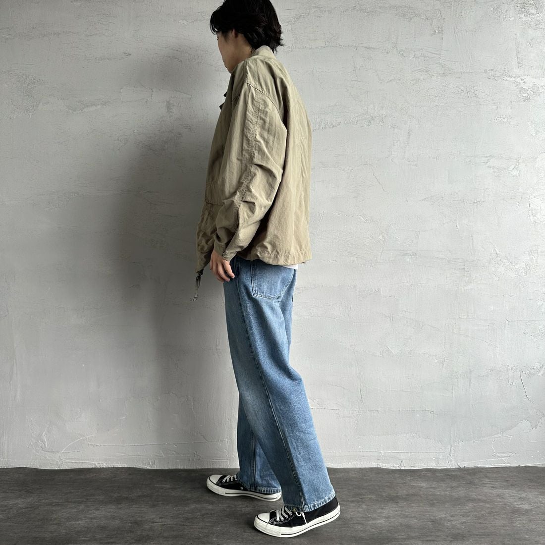 Jeans Factory Clothes [ジーンズファクトリークローズ] ウォッシャブルナイロンショートM-51ジャケット [JFC-251-013] OLIVE &&モデル身長：179cm 着用サイズ：L&&