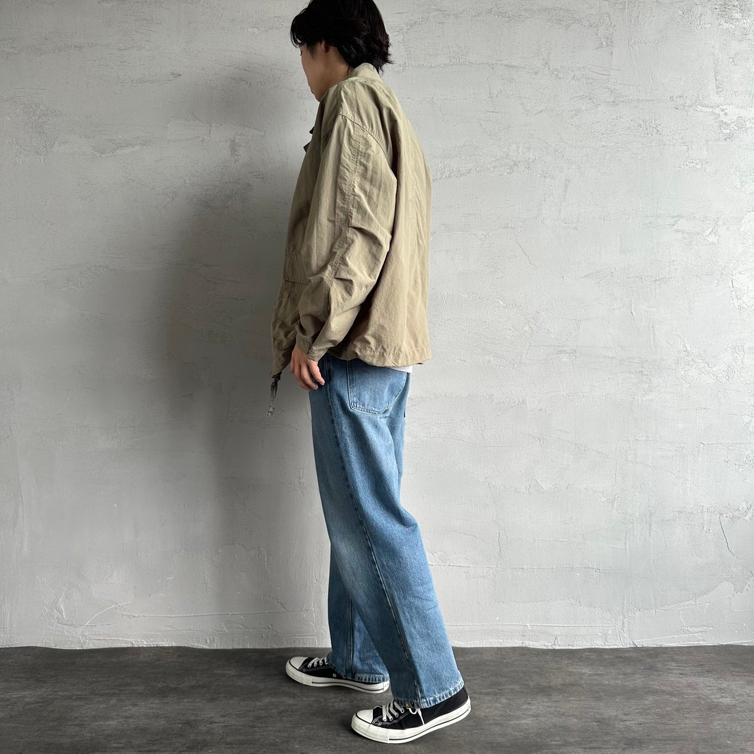 Jeans Factory Clothes [ジーンズファクトリークローズ] ウォッシャブルナイロンショートM-51ジャケット [JFC-251-013] OLIVE &&モデル身長：179cm 着用サイズ：L&&