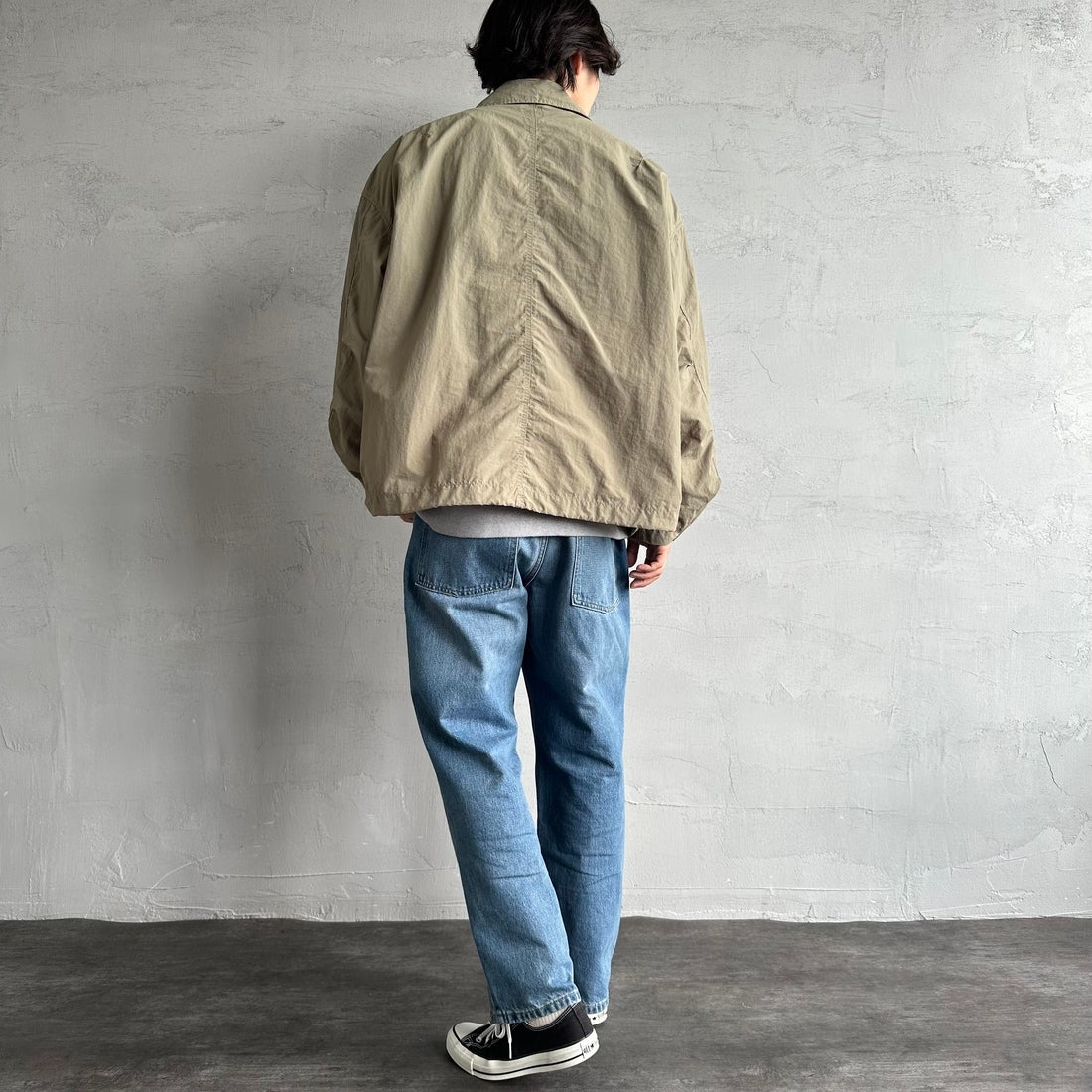 Jeans Factory Clothes [ジーンズファクトリークローズ] ウォッシャブルナイロンショートM-51ジャケット [JFC-251-013] OLIVE &&モデル身長：179cm 着用サイズ：L&&