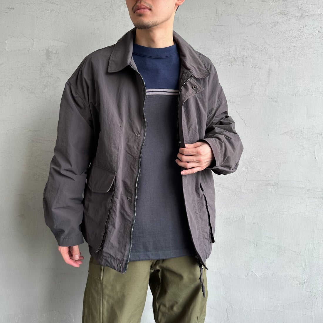 Jeans Factory Clothes [ジーンズファクトリークローズ] ウォッシャブルナイロンショートM-51ジャケット [JFC-251-013] BLACK &&モデル身長：168cm 着用サイズ：L&&