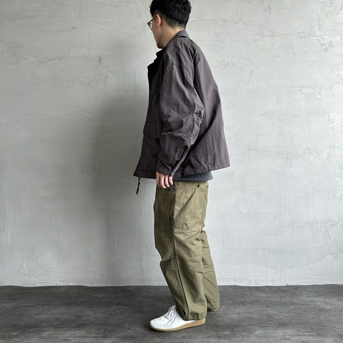 Jeans Factory Clothes [ジーンズファクトリークローズ] ウォッシャブルナイロンショートM-51ジャケット [JFC-251-013] BLACK &&モデル身長：168cm 着用サイズ：L&&