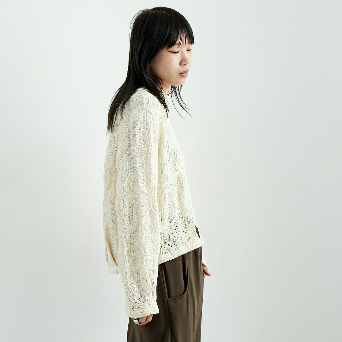 CLOCHE [クロシェ] コード刺繍レースブルゾン [51285558] 031 ｱｲﾎﾞﾘｰ &&モデル身長：167cm 着用サイズ：2&&