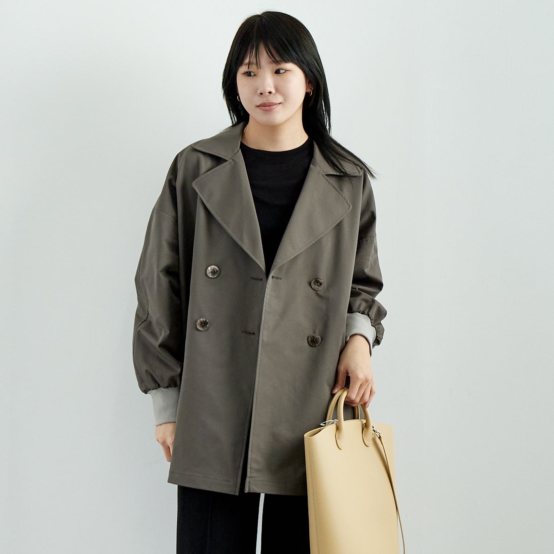 Jf Ready Made [ジェイエフレディメイド] エステルリブヨークトレンチコート [4125101] ﾁｬｺｰﾙ &&モデル身長：167cm 着用サイズ：F&&