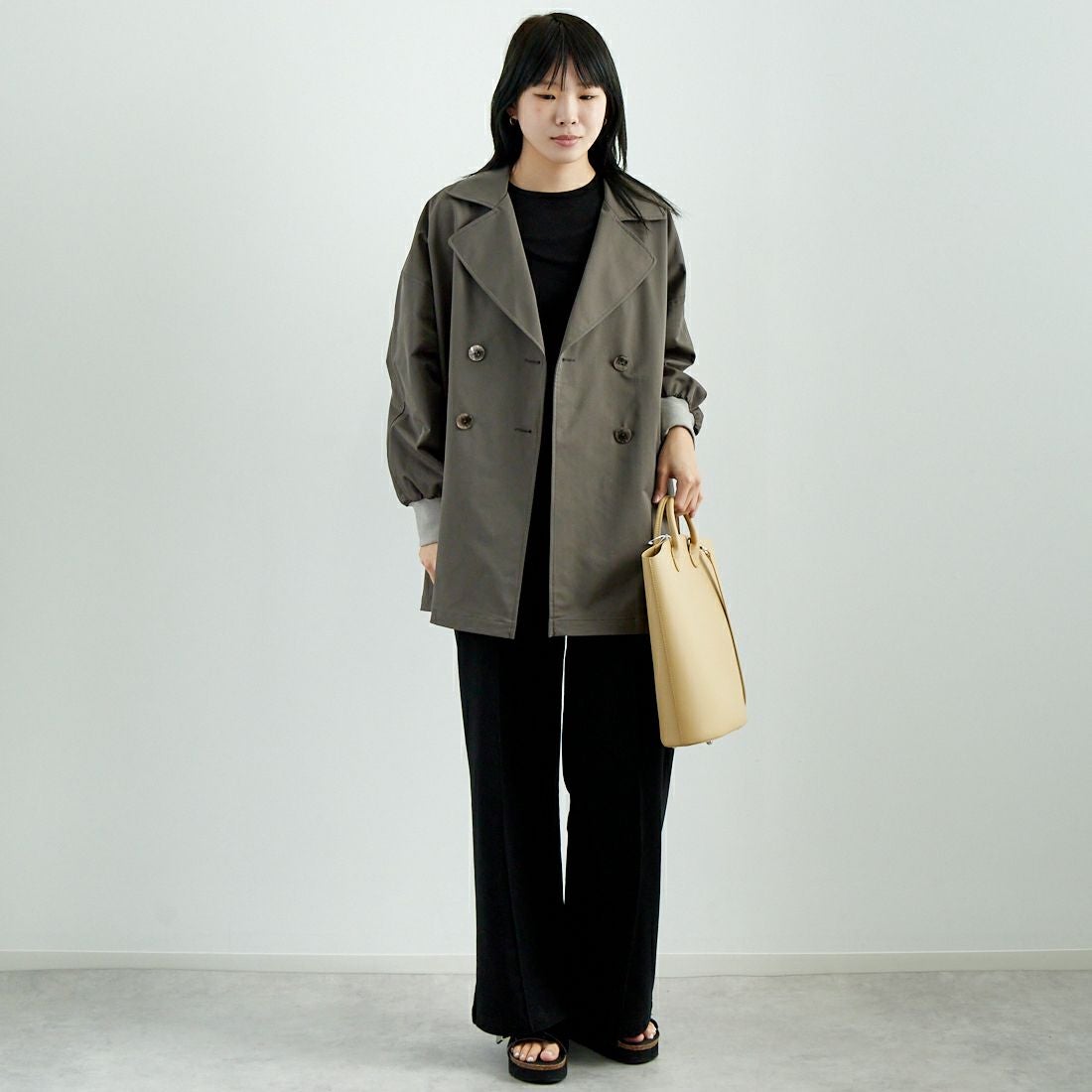 Jf Ready Made [ジェイエフレディメイド] エステルリブヨークトレンチコート [4125101] ﾁｬｺｰﾙ &&モデル身長：167cm 着用サイズ：F&&