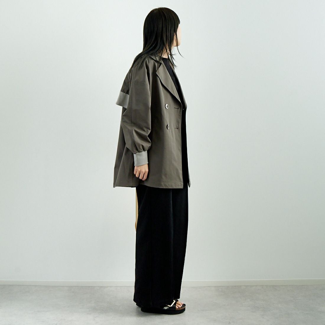 Jf Ready Made [ジェイエフレディメイド] エステルリブヨークトレンチコート [4125101] ﾁｬｺｰﾙ &&モデル身長：167cm 着用サイズ：F&&
