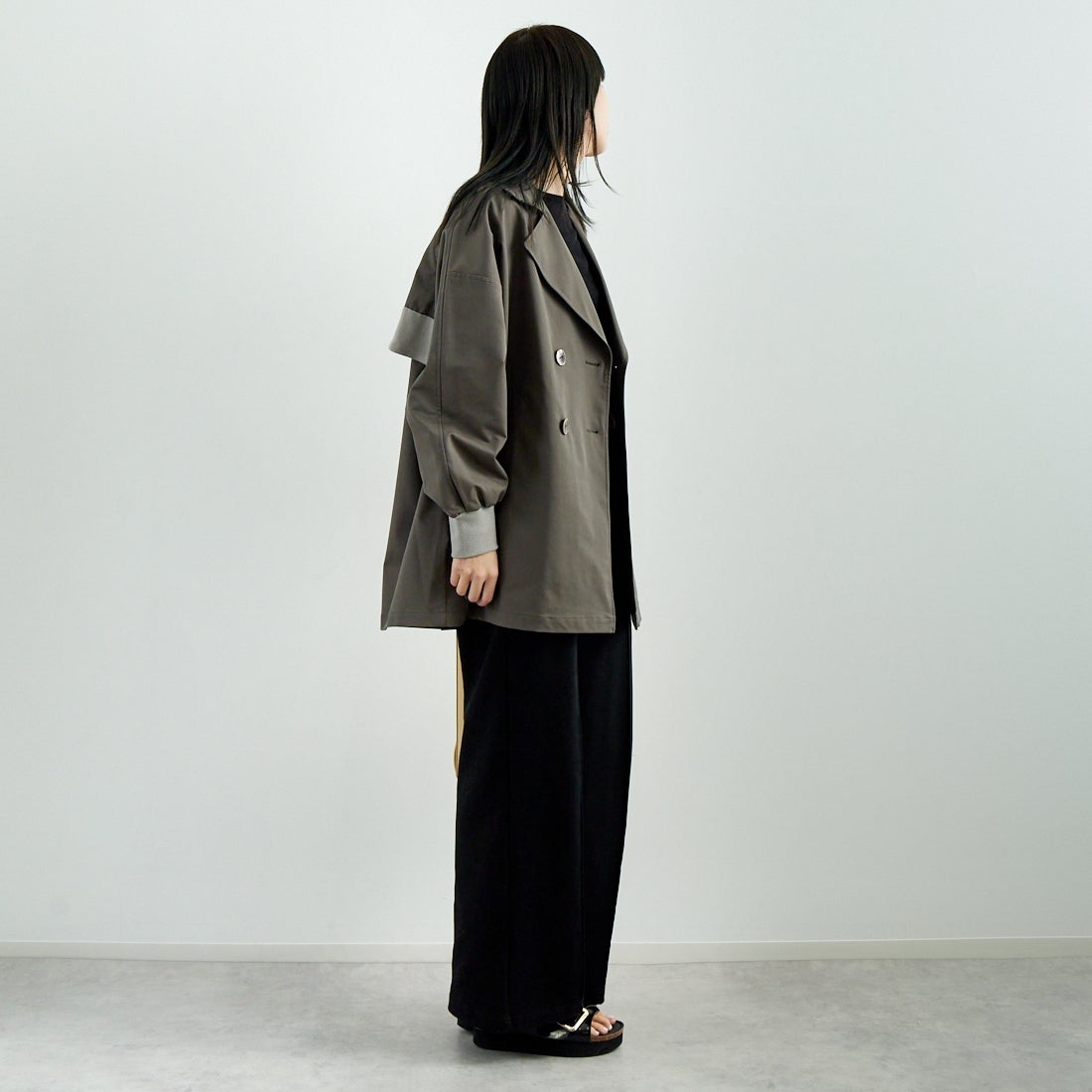 Jf Ready Made [ジェイエフレディメイド] エステルリブヨークトレンチコート [4125101] ﾁｬｺｰﾙ &&モデル身長：167cm 着用サイズ：F&&