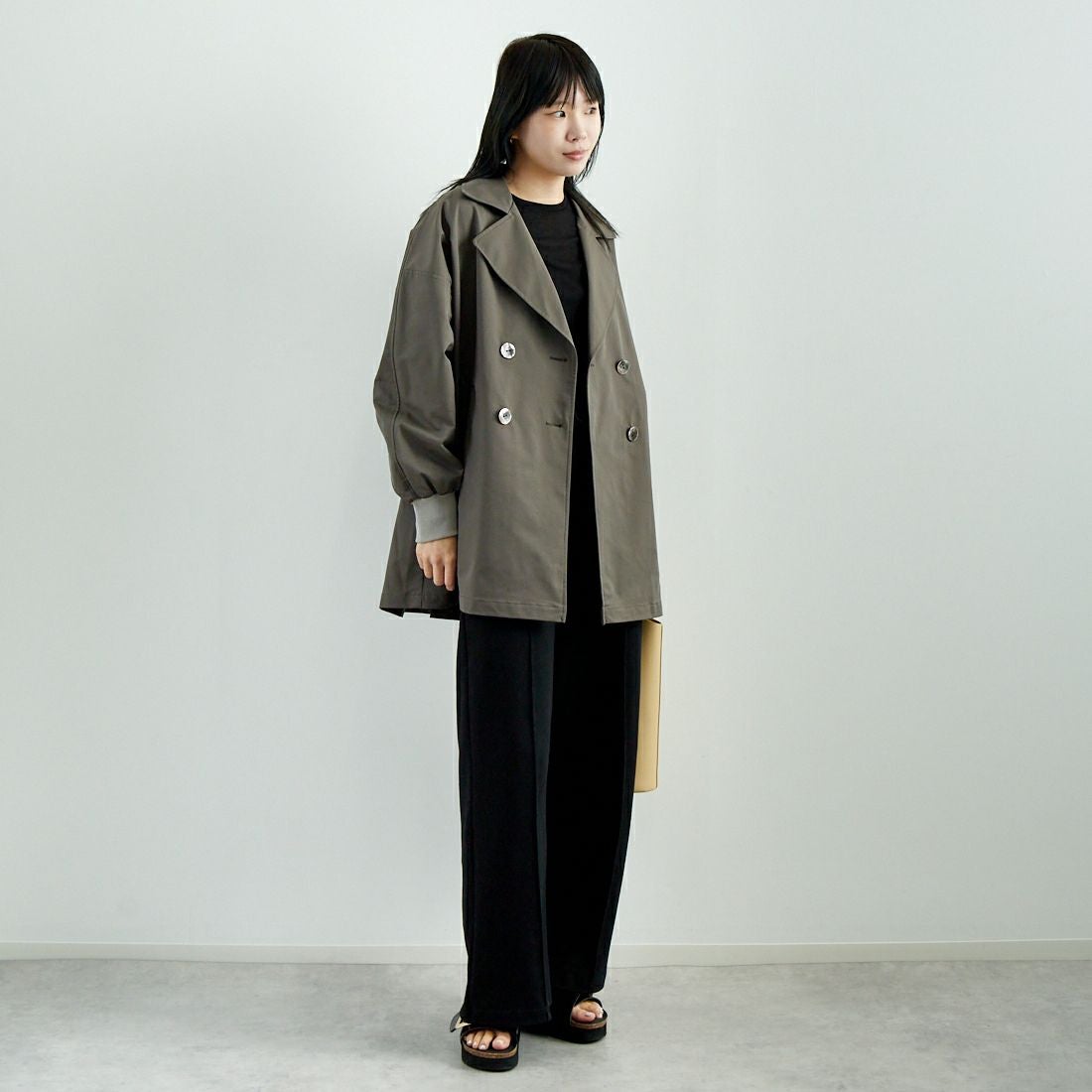 Jf Ready Made [ジェイエフレディメイド] エステルリブヨークトレンチコート [4125101] ﾁｬｺｰﾙ &&モデル身長：167cm 着用サイズ：F&&