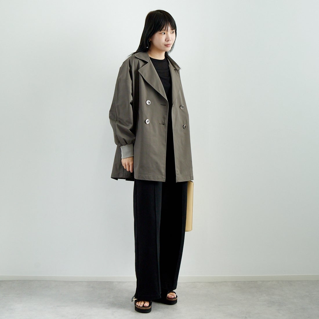 Jf Ready Made [ジェイエフレディメイド] エステルリブヨークトレンチコート [4125101] ﾁｬｺｰﾙ &&モデル身長：167cm 着用サイズ：F&&