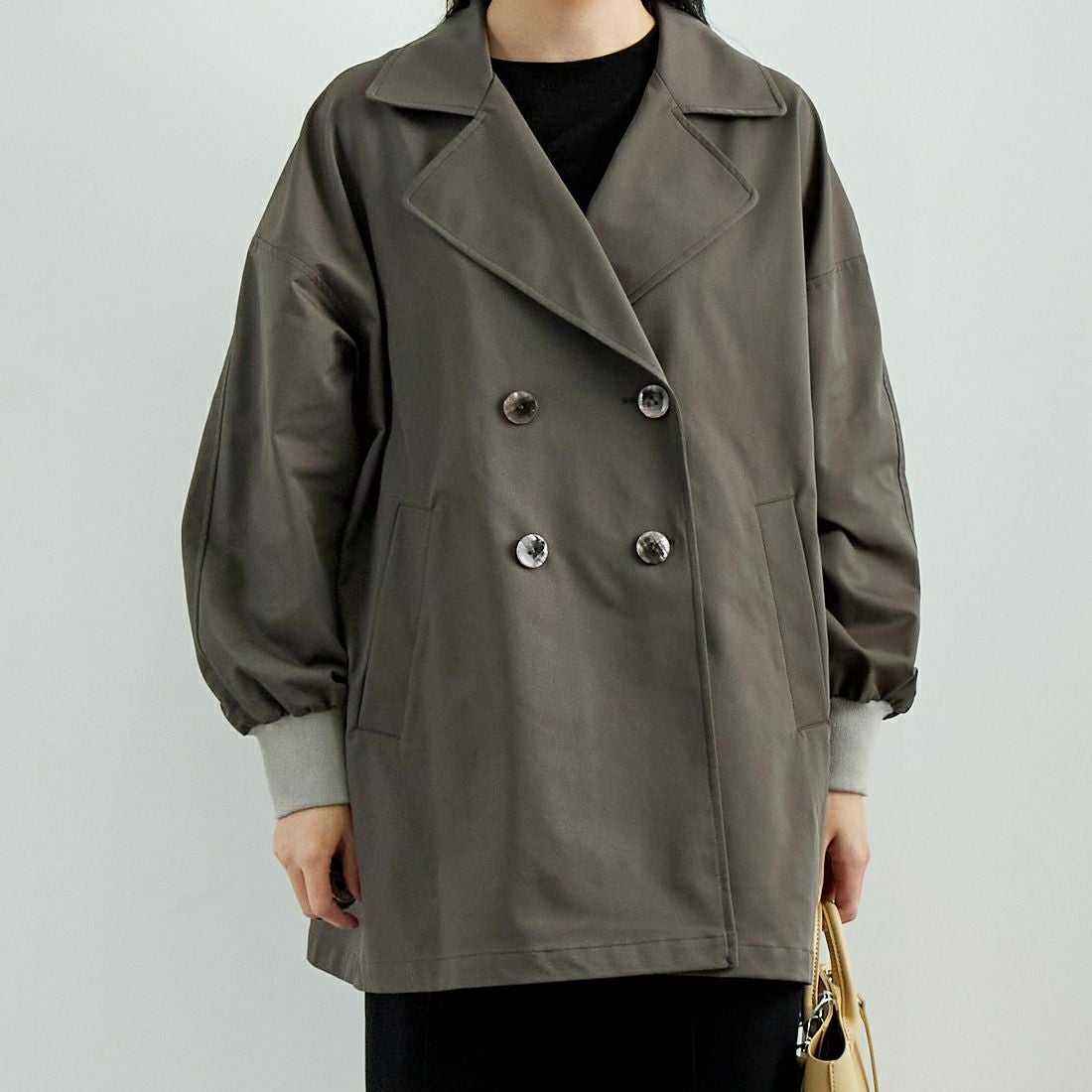 Jf Ready Made [ジェイエフレディメイド] エステルリブヨークトレンチコート [4125101] ﾁｬｺｰﾙ &&モデル身長：167cm 着用サイズ：F&&