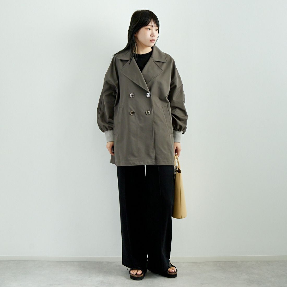 Jf Ready Made [ジェイエフレディメイド] エステルリブヨークトレンチコート [4125101] ﾁｬｺｰﾙ &&モデル身長：167cm 着用サイズ：F&&