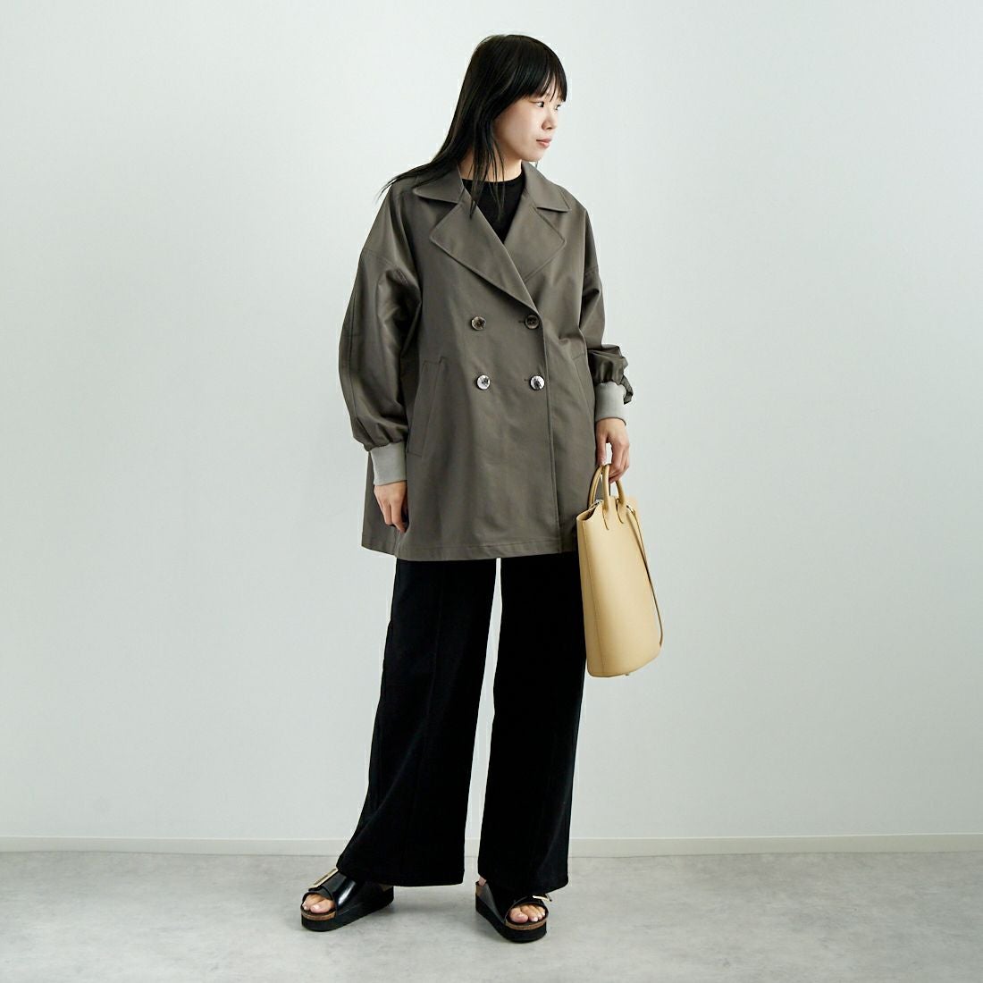 Jf Ready Made [ジェイエフレディメイド] エステルリブヨークトレンチコート [4125101] ﾁｬｺｰﾙ &&モデル身長：167cm 着用サイズ：F&&