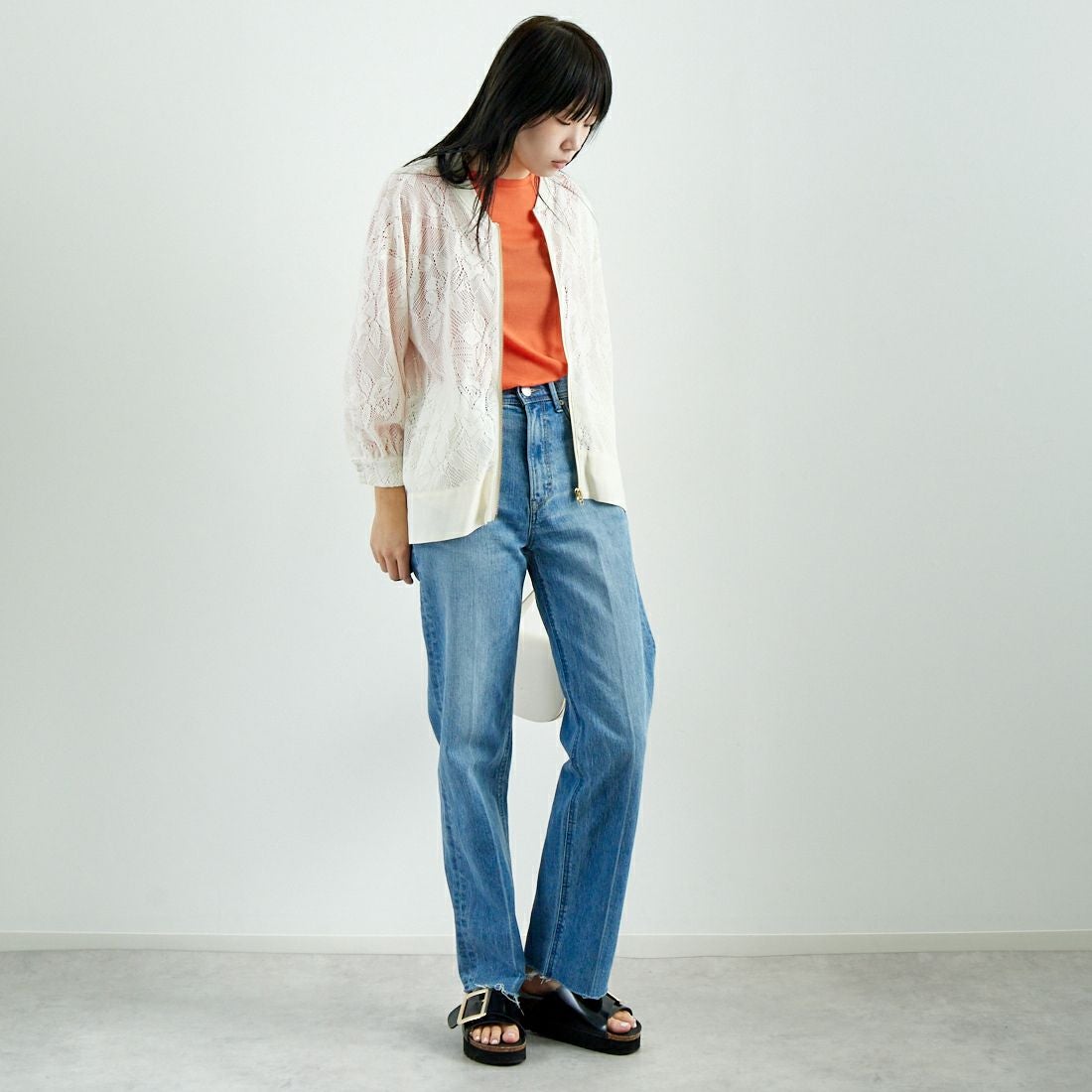 Jf Ready Made [ジェイエフレディメイド] カーテンレースチュニックブルゾン [4125110] ｱｲﾎﾞﾘｰ &&モデル身長：167cm 着用サイズ：F&&