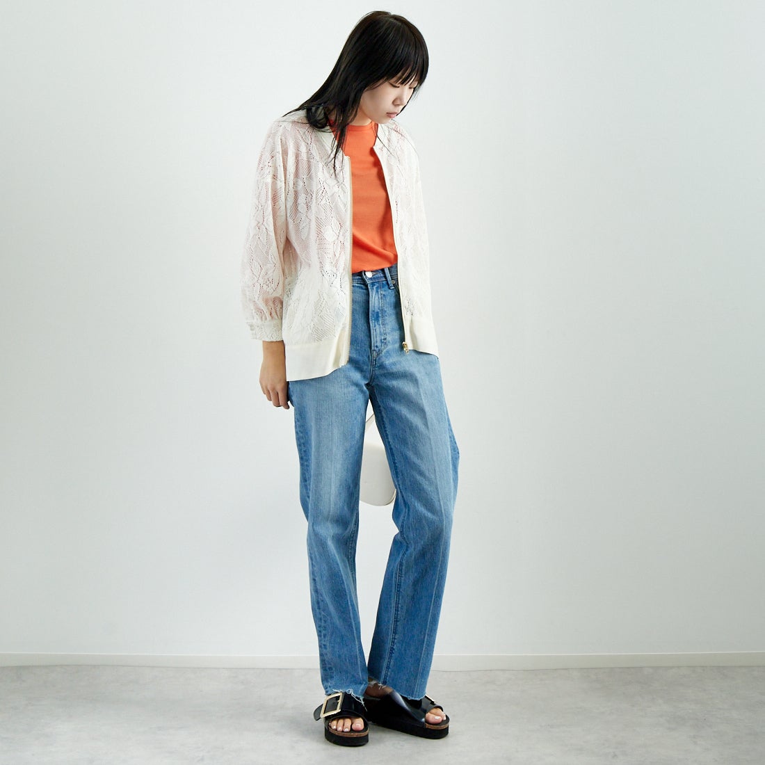 Jf Ready Made [ジェイエフレディメイド] カーテンレースチュニックブルゾン [4125110] ｱｲﾎﾞﾘｰ &&モデル身長：167cm 着用サイズ：F&&