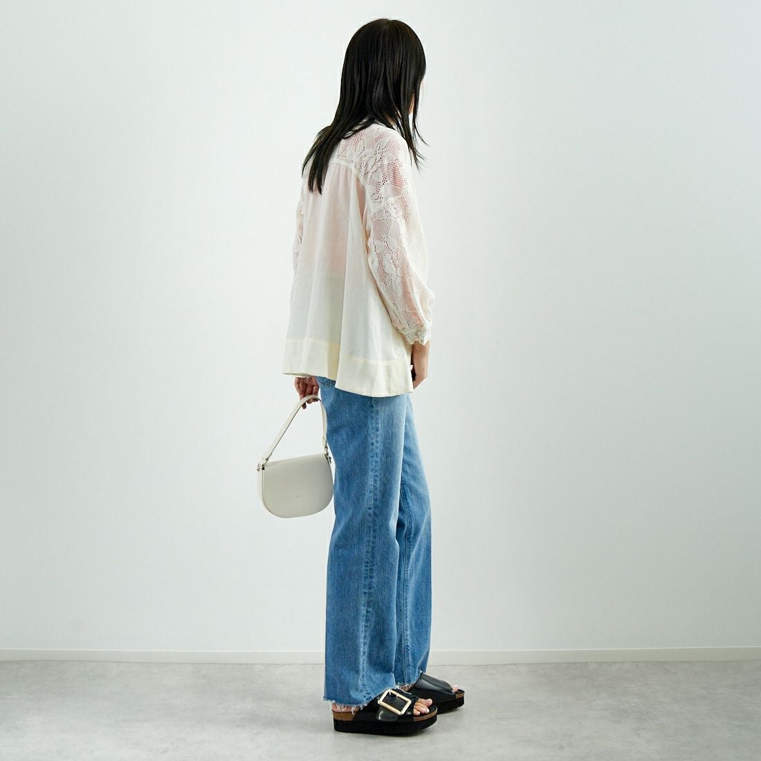 Jf Ready Made [ジェイエフレディメイド] カーテンレースチュニックブルゾン [4125110] ｱｲﾎﾞﾘｰ &&モデル身長：167cm 着用サイズ：F&&