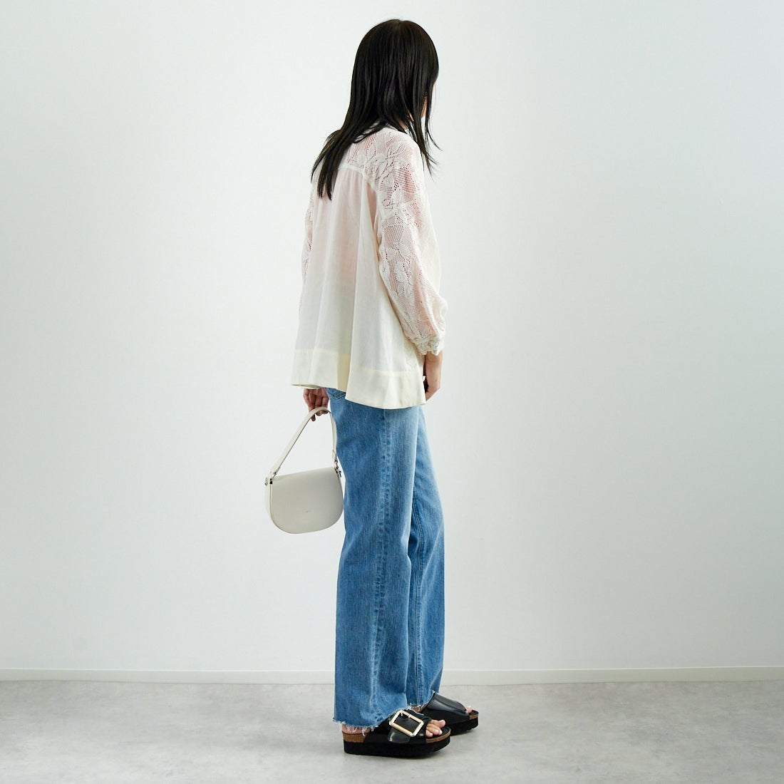 Jf Ready Made [ジェイエフレディメイド] カーテンレースチュニックブルゾン [4125110] ｱｲﾎﾞﾘｰ &&モデル身長：167cm 着用サイズ：F&&