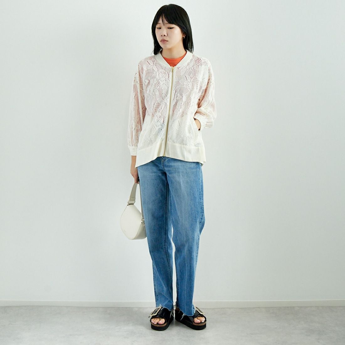 Jf Ready Made [ジェイエフレディメイド] カーテンレースチュニックブルゾン [4125110] ｱｲﾎﾞﾘｰ &&モデル身長：167cm 着用サイズ：F&&