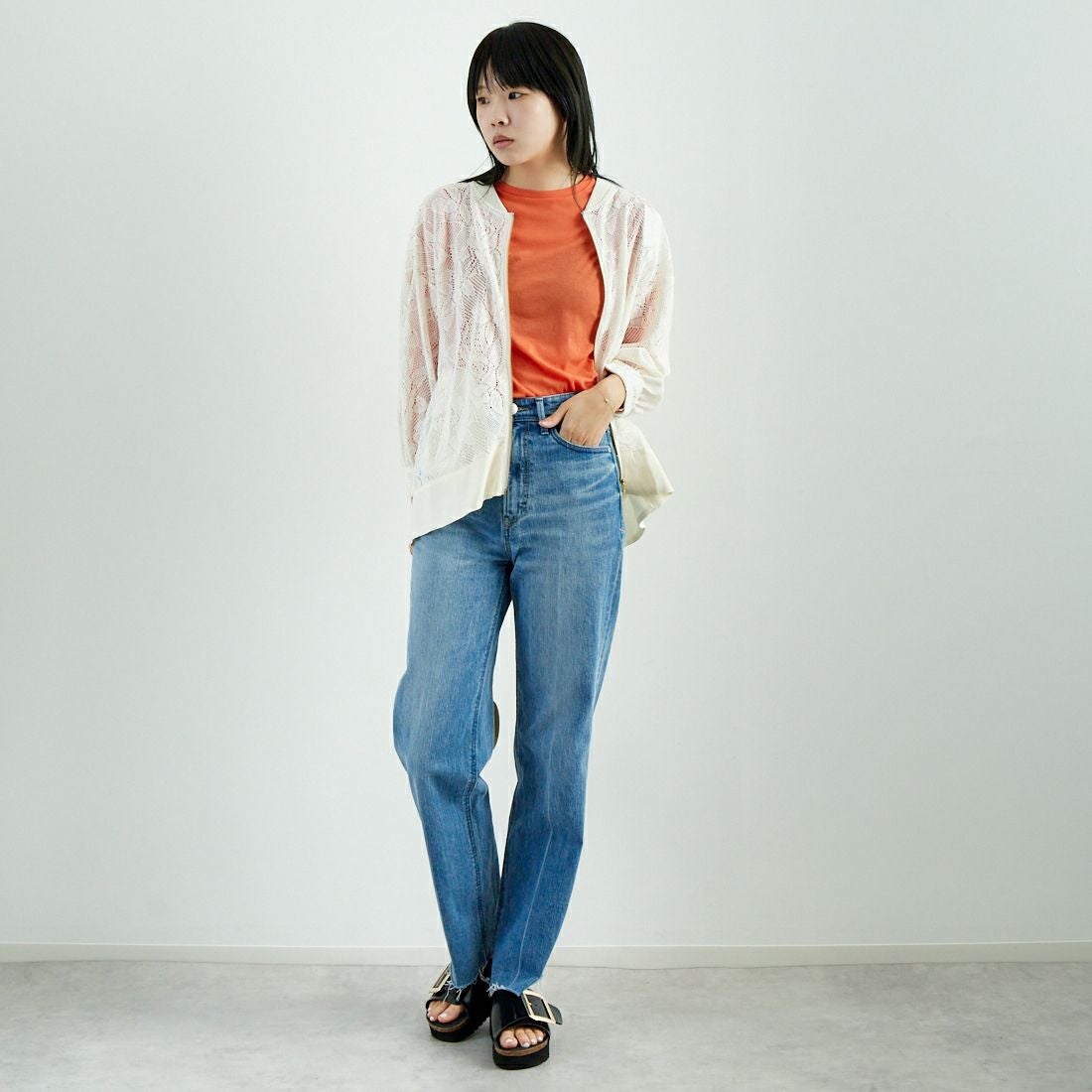 Jf Ready Made [ジェイエフレディメイド] カーテンレースチュニックブルゾン [4125110] ｱｲﾎﾞﾘｰ &&モデル身長：167cm 着用サイズ：F&&