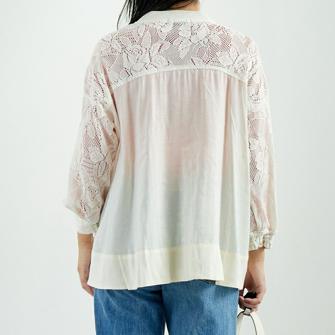 Jf Ready Made [ジェイエフレディメイド] カーテンレースチュニックブルゾン [4125110] ｱｲﾎﾞﾘｰ &&モデル身長：167cm 着用サイズ：F&&