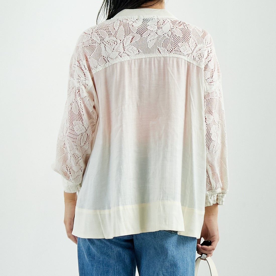 Jf Ready Made [ジェイエフレディメイド] カーテンレースチュニックブルゾン [4125110] ｱｲﾎﾞﾘｰ &&モデル身長：167cm 着用サイズ：F&&