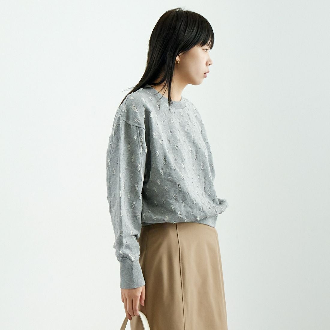 UNFIL [アンフィル] リップドメッシュ コットンテリースウェット [WVSP-UW116] H.GRAY &&モデル身長：167cm 着用サイズ：1&&