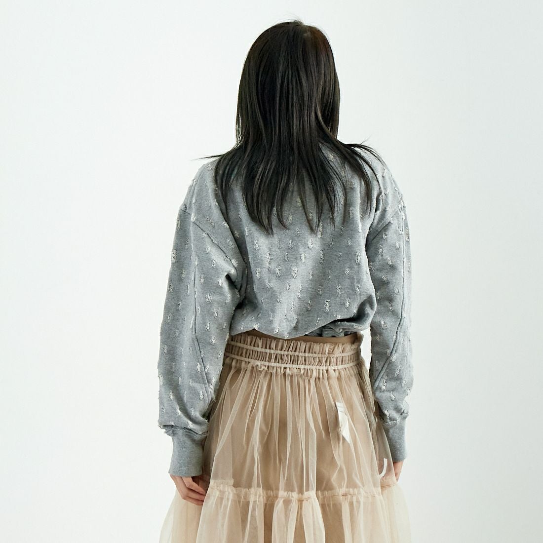 UNFIL [アンフィル] リップドメッシュ コットンテリースウェット [WVSP-UW116] H.GRAY &&モデル身長：167cm 着用サイズ：1&&