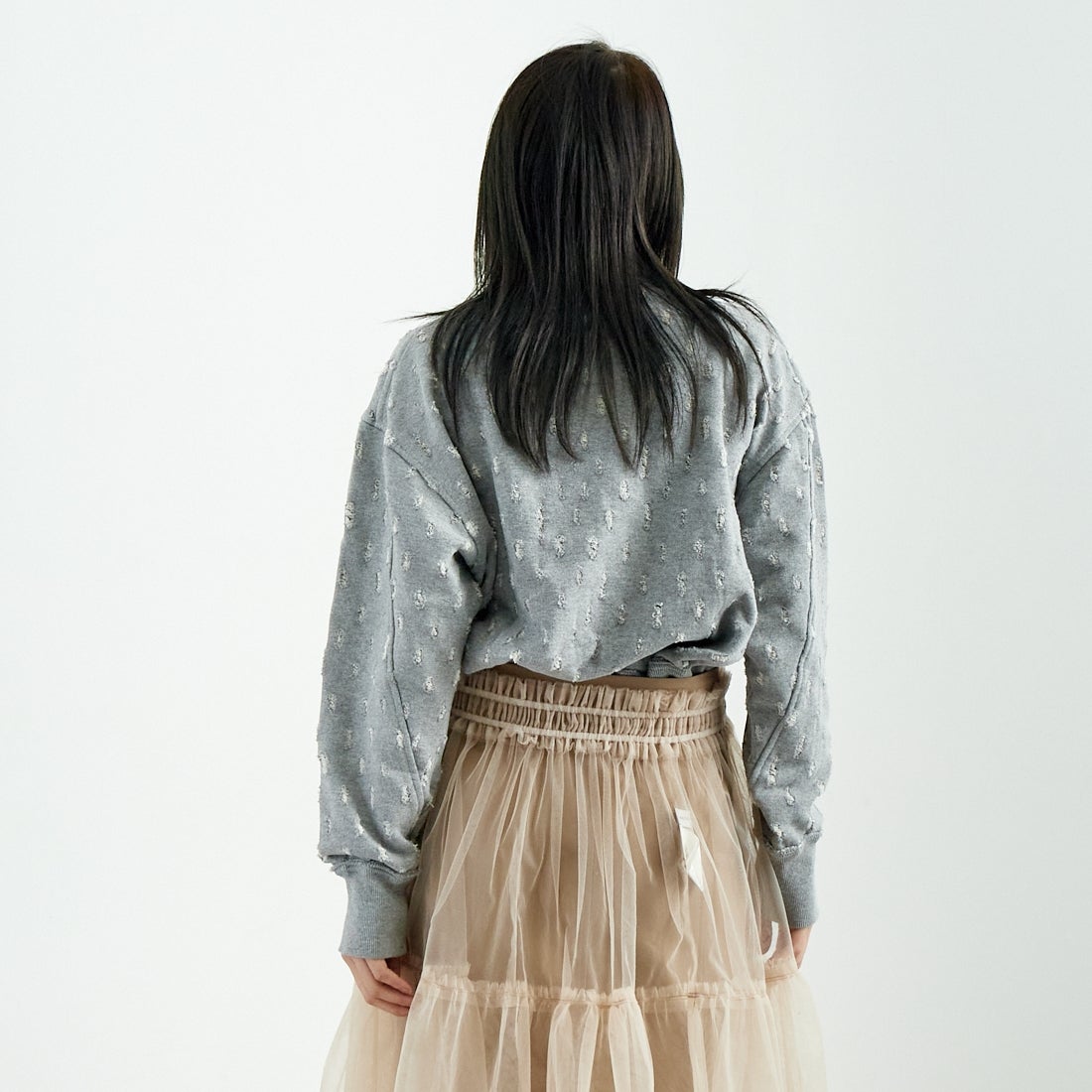 UNFIL [アンフィル] リップドメッシュ コットンテリースウェット [WVSP-UW116] H.GRAY &&モデル身長：167cm 着用サイズ：1&&