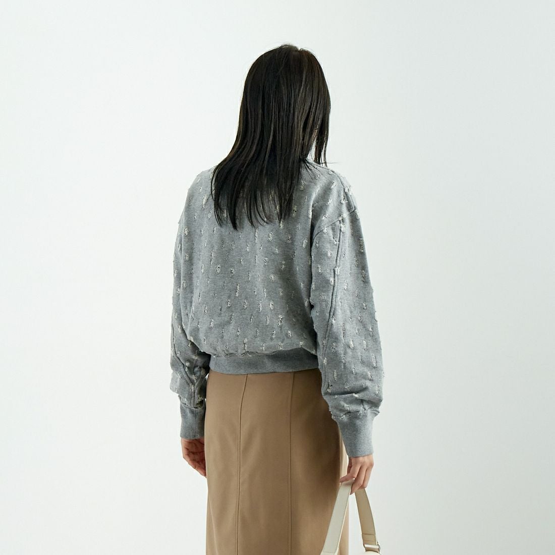 UNFIL [アンフィル] リップドメッシュ コットンテリースウェット [WVSP-UW116] H.GRAY &&モデル身長：167cm 着用サイズ：1&&