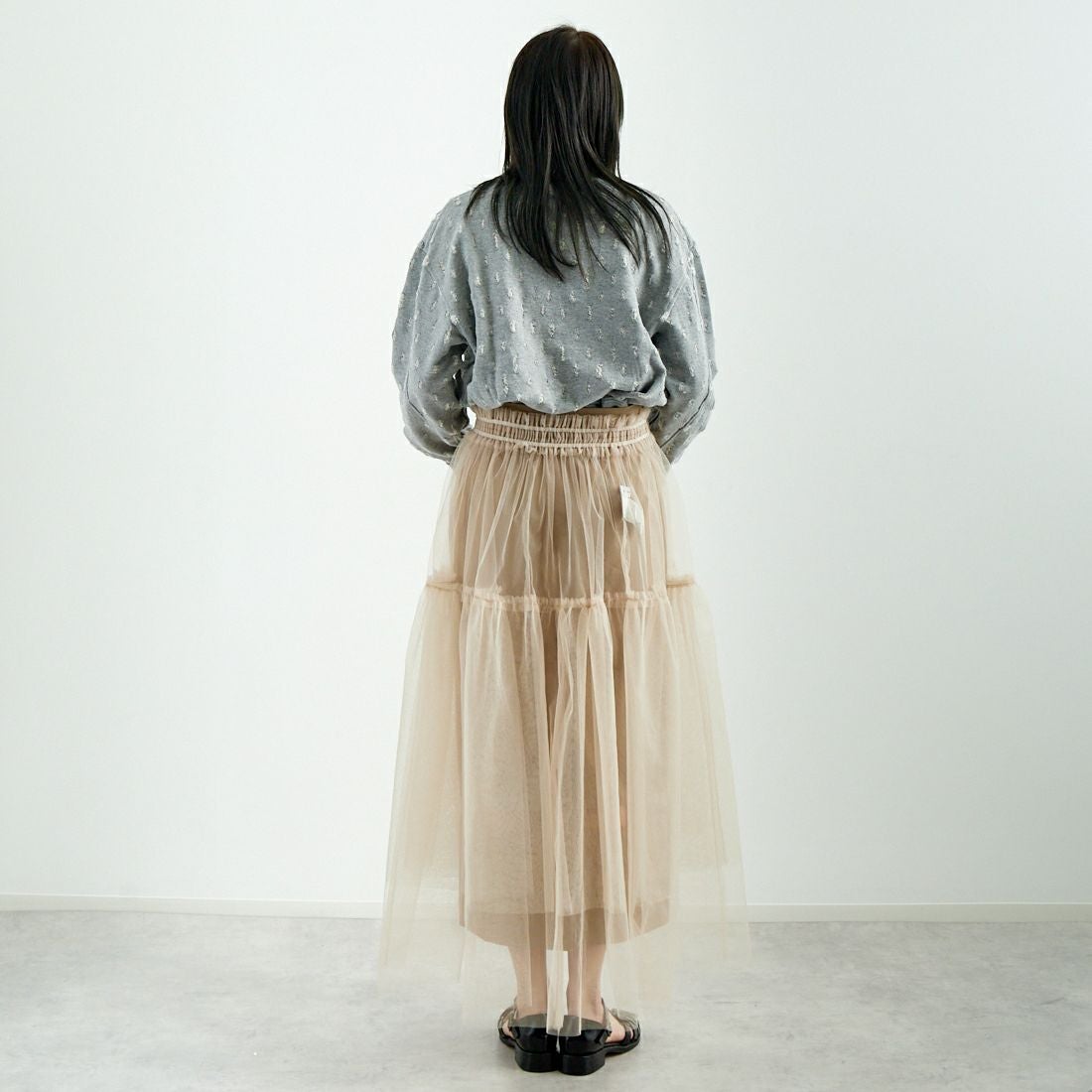 UNFIL [アンフィル] リップドメッシュ コットンテリースウェット [WVSP-UW116] H.GRAY &&モデル身長：167cm 着用サイズ：1&&