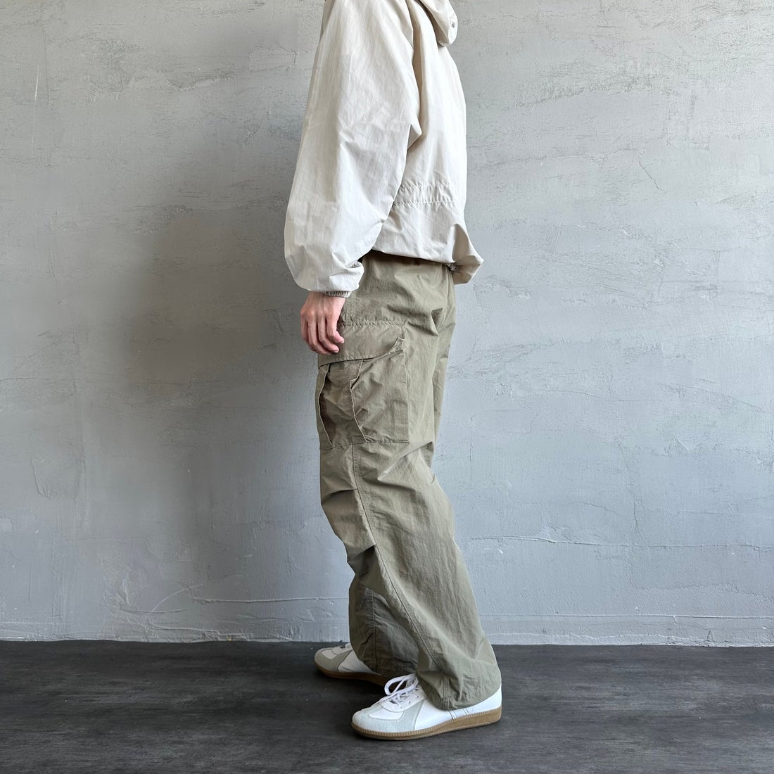 Jeans Factory Clothes [ジーンズファクトリークローズ] ウォッシャブルナイロンM-51カーゴパンツ [JFC-252-014] OLIVE &&モデル身長：168cm 着用サイズ：M&&