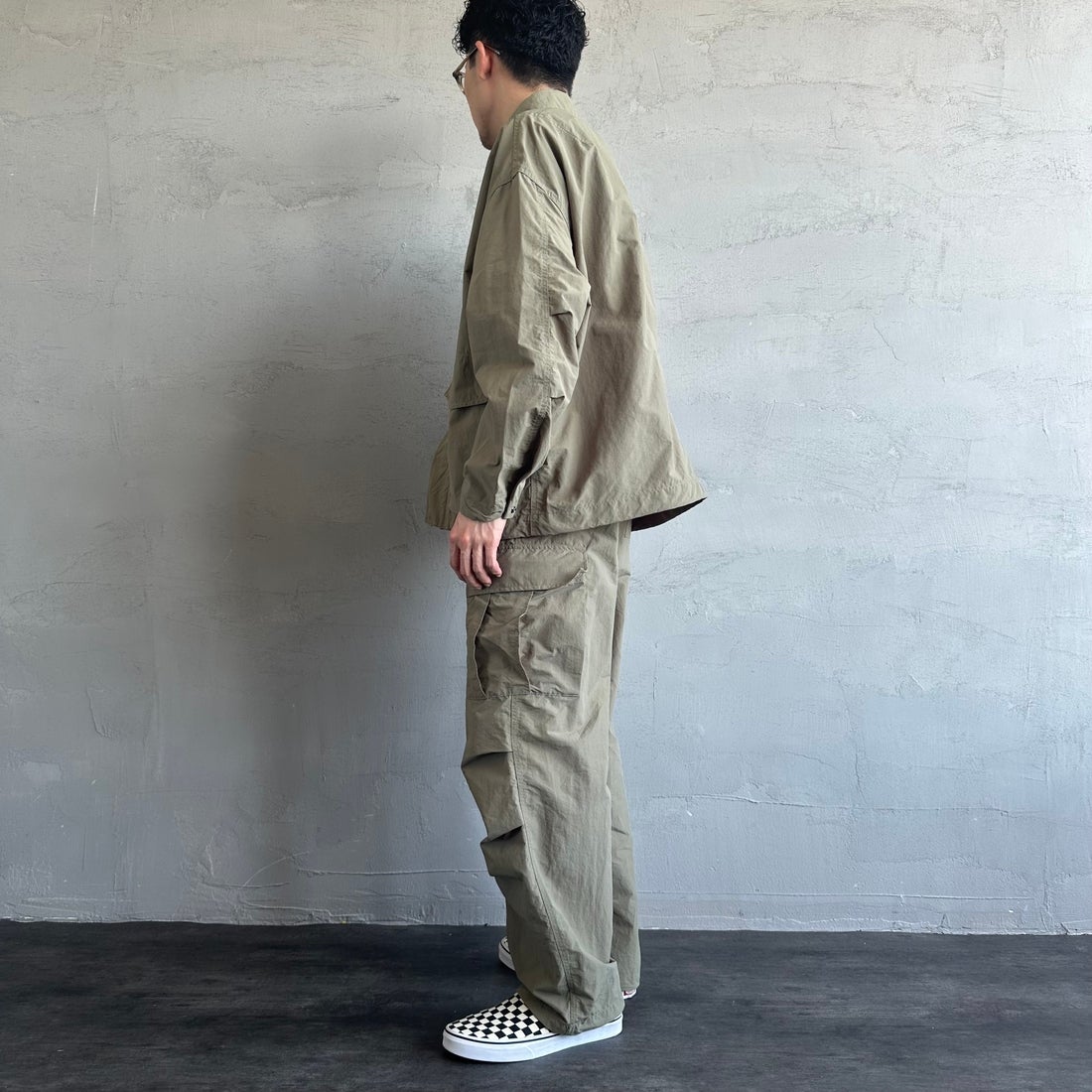 Jeans Factory Clothes [ジーンズファクトリークローズ] ウォッシャブルナイロンM-51カーゴパンツ [JFC-252-014] OLIVE &&モデル身長：168cm 着用サイズ：M&&