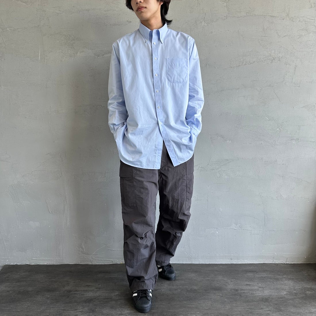 Jeans Factory Clothes [ジーンズファクトリークローズ] ウォッシャブルナイロンM-51カーゴパンツ [JFC-252-014] BLACK &&モデル身長：179cm 着用サイズ：L&&