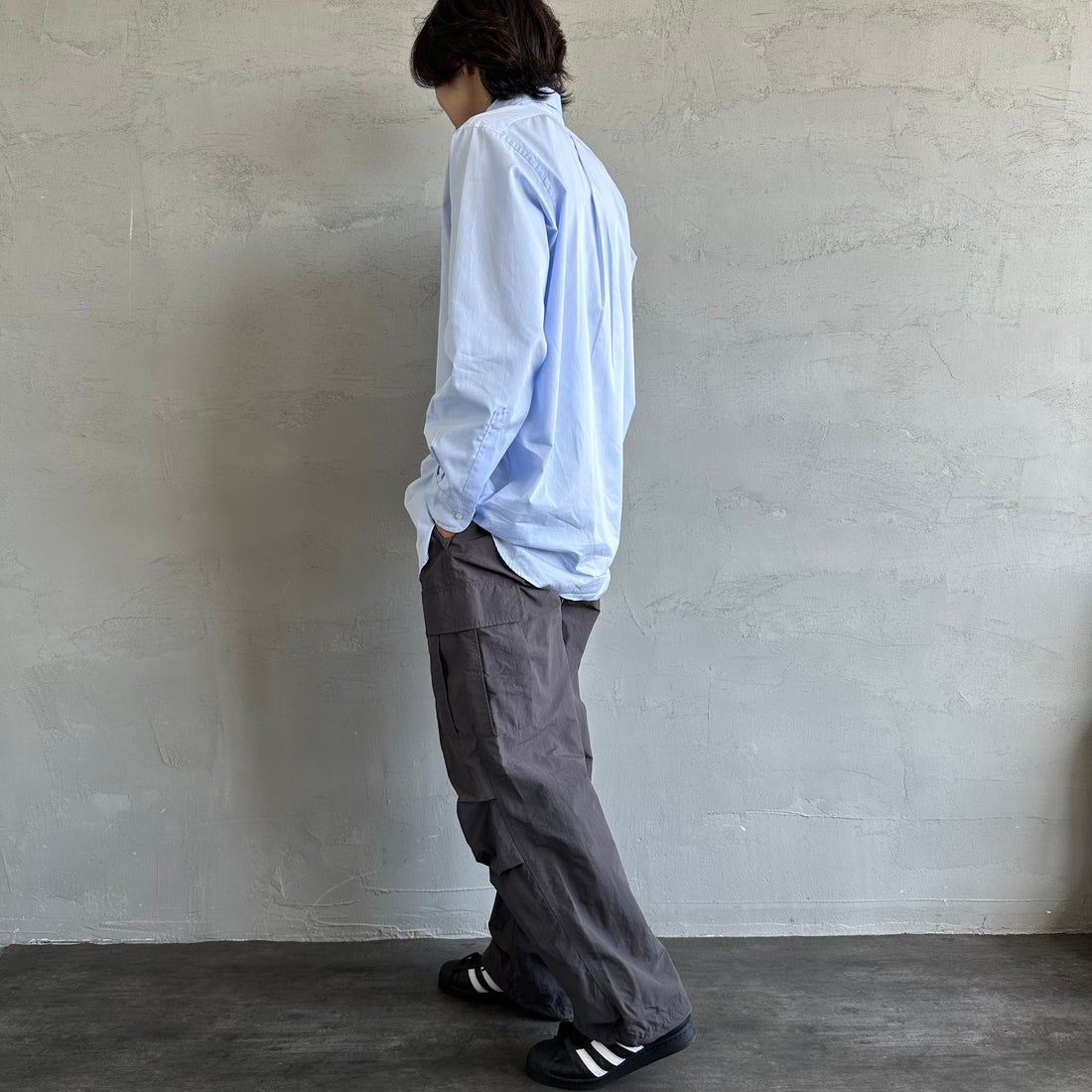 Jeans Factory Clothes [ジーンズファクトリークローズ] ウォッシャブルナイロンM-51カーゴパンツ [JFC-252-014] BLACK &&モデル身長：179cm 着用サイズ：L&&