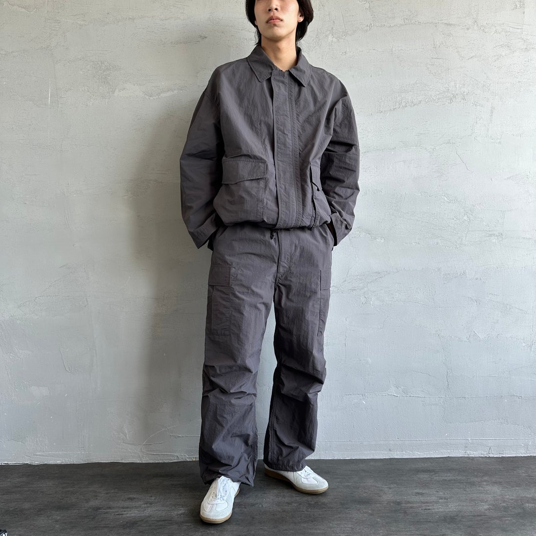 Jeans Factory Clothes [ジーンズファクトリークローズ] ウォッシャブルナイロンM-51カーゴパンツ [JFC-252-014] BLACK &&モデル身長：179cm 着用サイズ：L&&