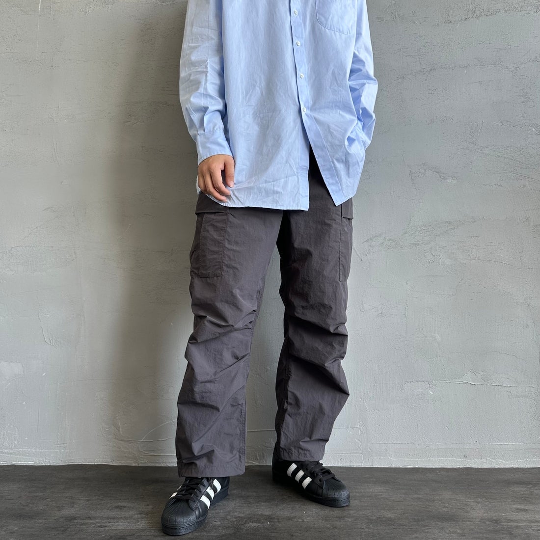 Jeans Factory Clothes [ジーンズファクトリークローズ] ウォッシャブルナイロンM-51カーゴパンツ [JFC-252-014] BLACK &&モデル身長：179cm 着用サイズ：M&&