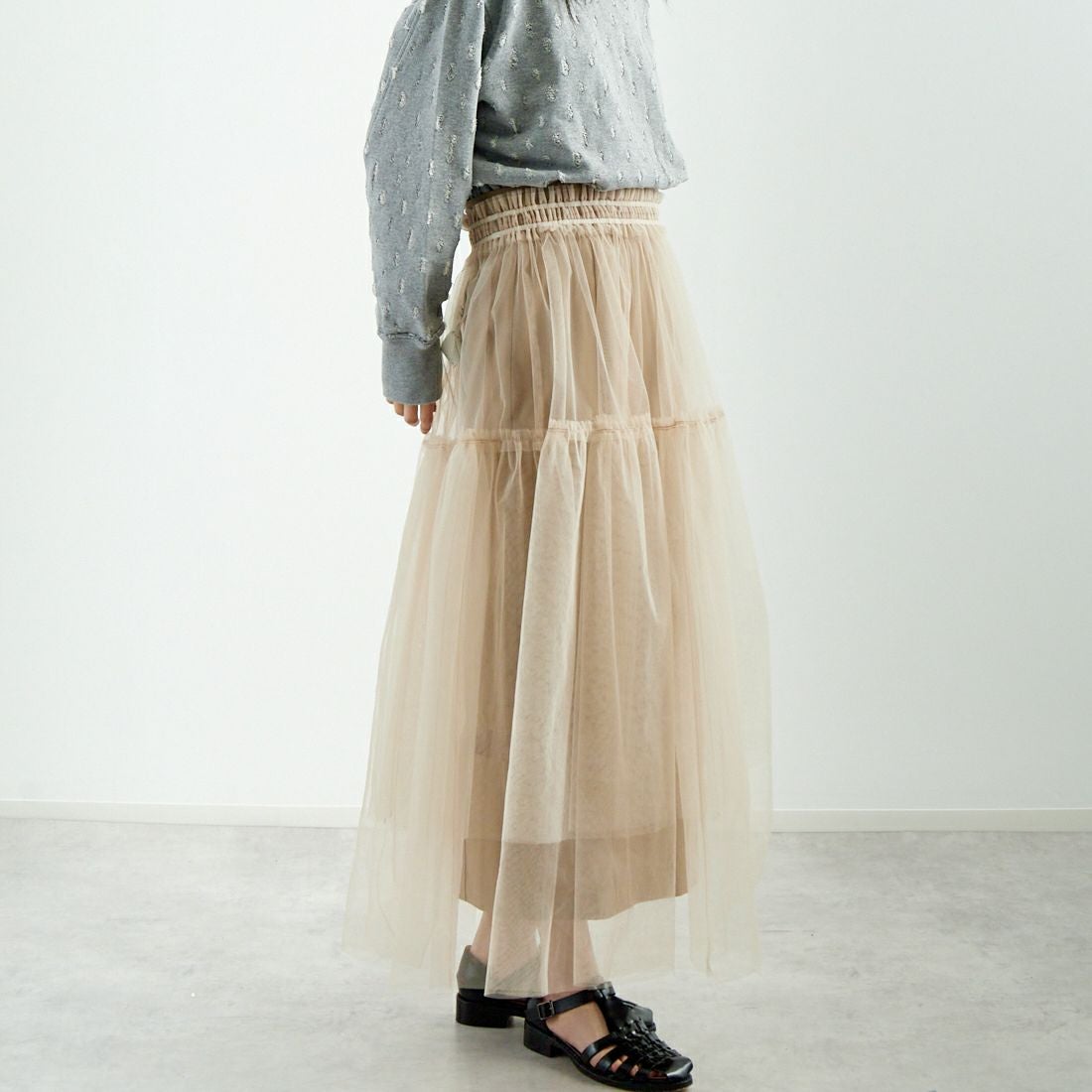 MAISON SPECIAL [メゾンスペシャル] レイヤードAラインスカート [21251516001] BGE &&モデル身長：167cm 着用サイズ：F&&