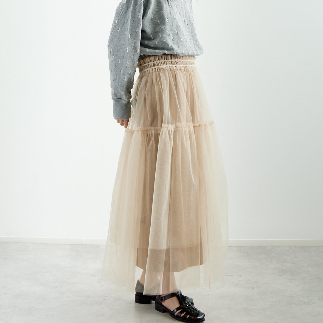 MAISON SPECIAL [メゾンスペシャル] レイヤードAラインスカート [21251516001] BGE &&モデル身長：167cm 着用サイズ：F&&