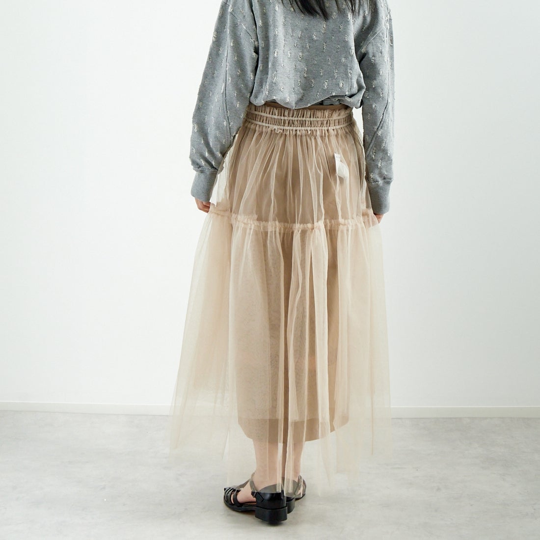 MAISON SPECIAL [メゾンスペシャル] レイヤードAラインスカート [21251516001] BGE &&モデル身長：167cm 着用サイズ：F&&