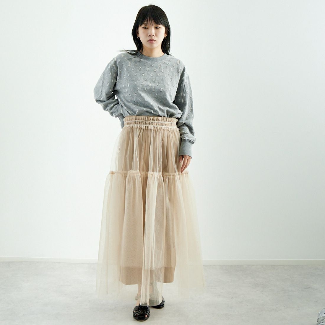 MAISON SPECIAL [メゾンスペシャル] レイヤードAラインスカート [21251516001] BGE &&モデル身長：167cm 着用サイズ：F&&