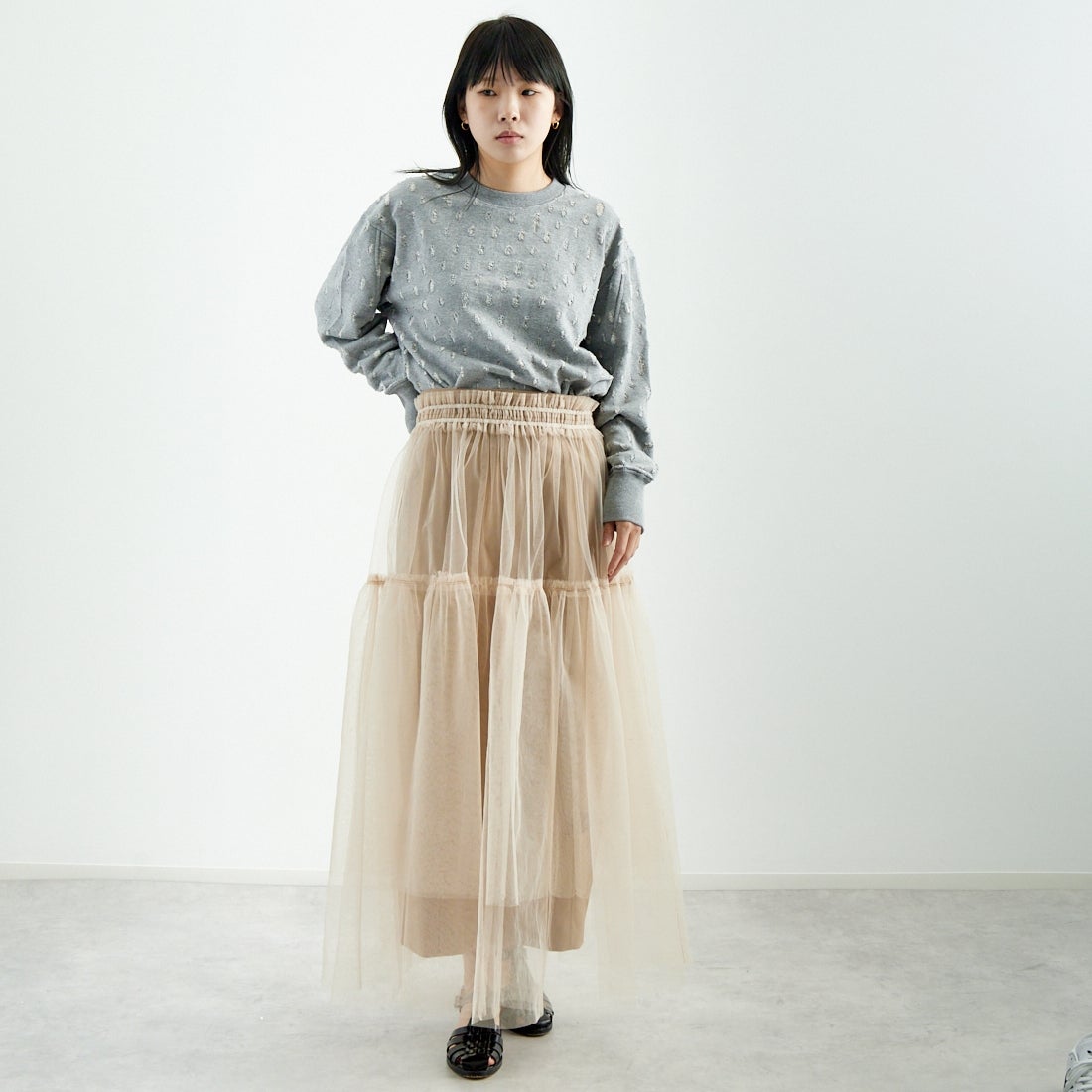 MAISON SPECIAL [メゾンスペシャル] レイヤードAラインスカート [21251516001] BGE &&モデル身長：167cm 着用サイズ：F&&