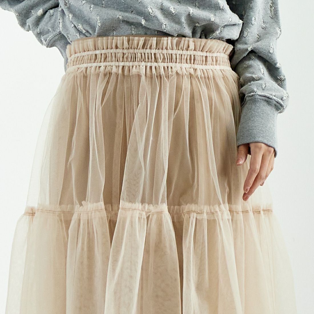 MAISON SPECIAL [メゾンスペシャル] レイヤードAラインスカート [21251516001] BGE &&モデル身長：167cm 着用サイズ：F&&